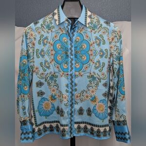NWOT Women's Maison D' Amelie Floral Blue Blouse Size S